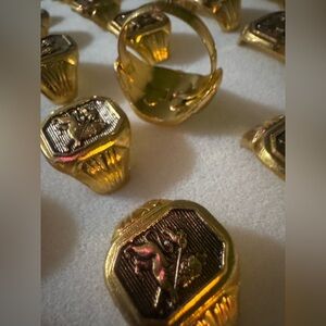 Gold Tone Lion Signet Rings Adjustable